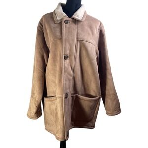 UTEX DESIGN Mens L Brown Suede Sherpa Lined‎ Trucker Jacket Coat Marlboro man